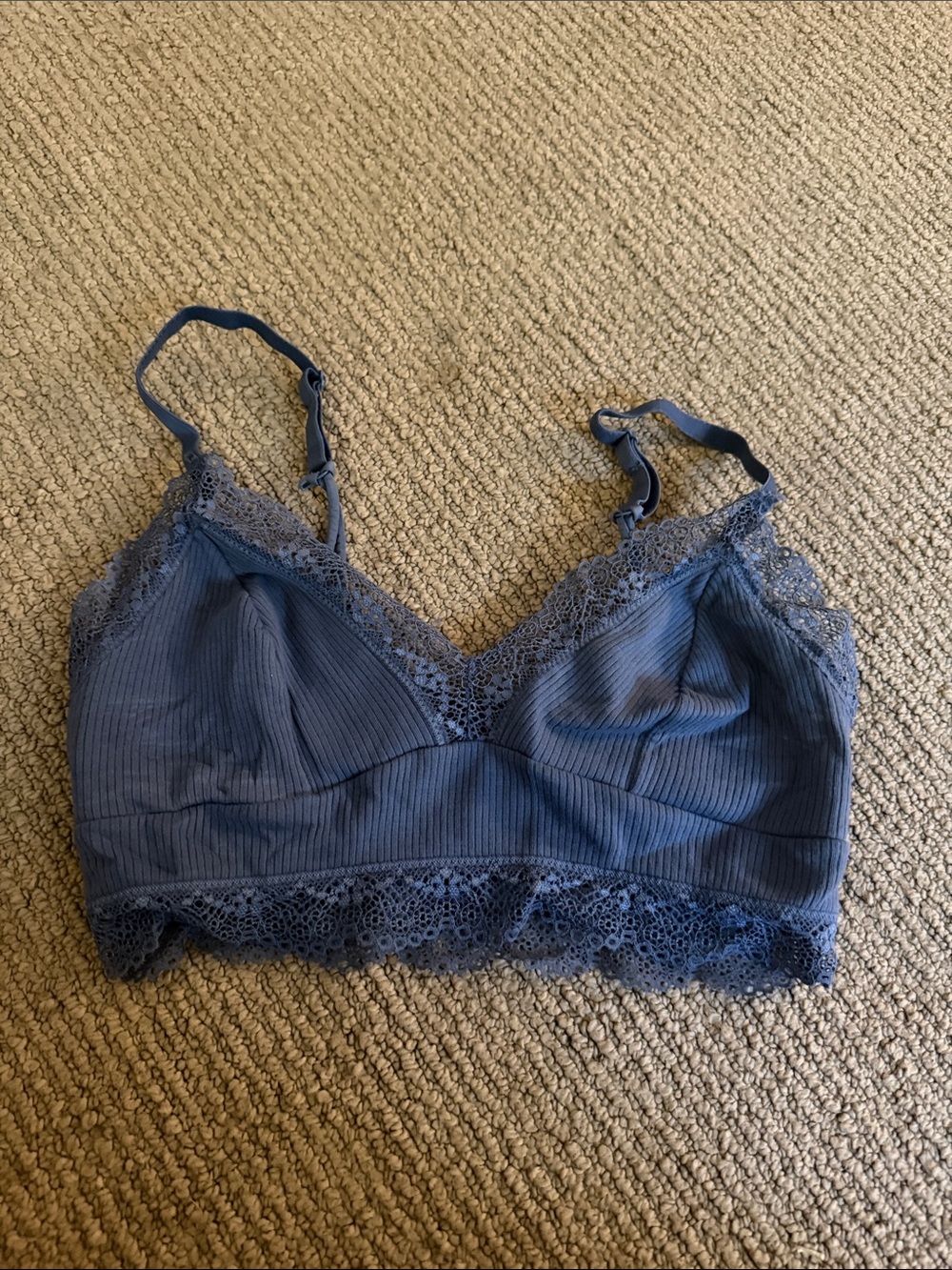 Colsie Ribbed Lace Bralette - Slate Blue